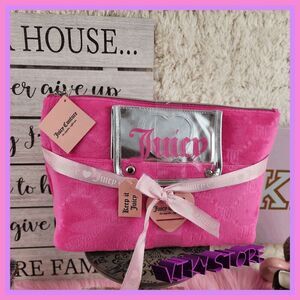 💕 NWT Juicy Couture Pink Velvet Cosmetic Bag Set w/ Brush Holder #7195 💕